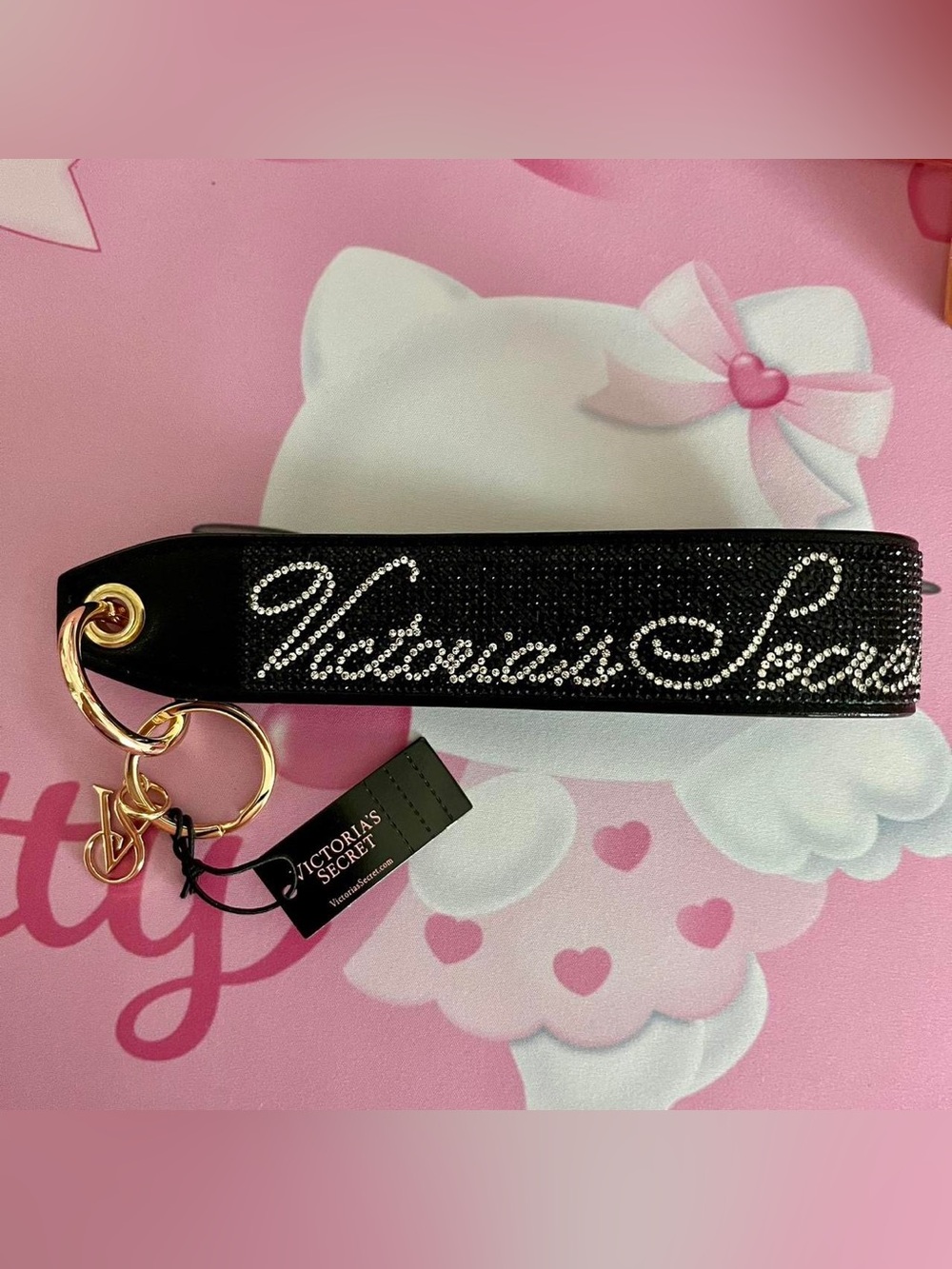 Victoria's Secret Black Rhinestone Logo Keychain Wristlet